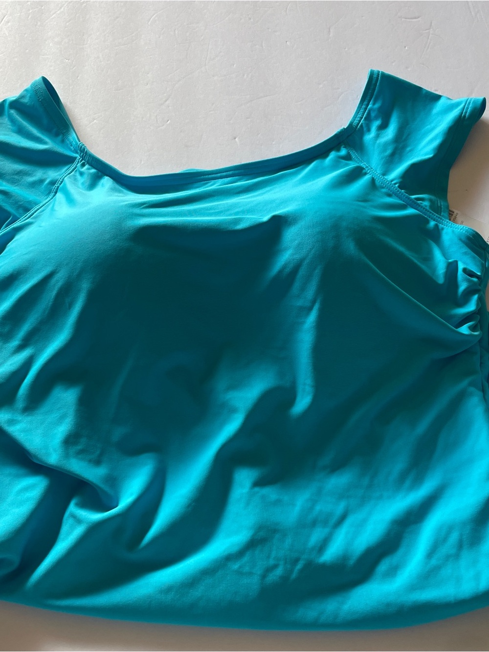 Lands End NWT Robins Egg blue Boatneck Short Sleeve Swimsuit